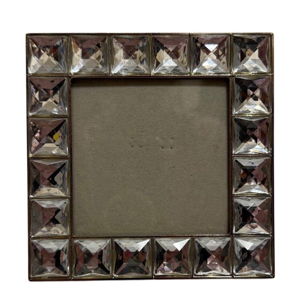 Square Silver Crystal Rhinestone Picture Frame 5x5 Tabletop Glam Decor